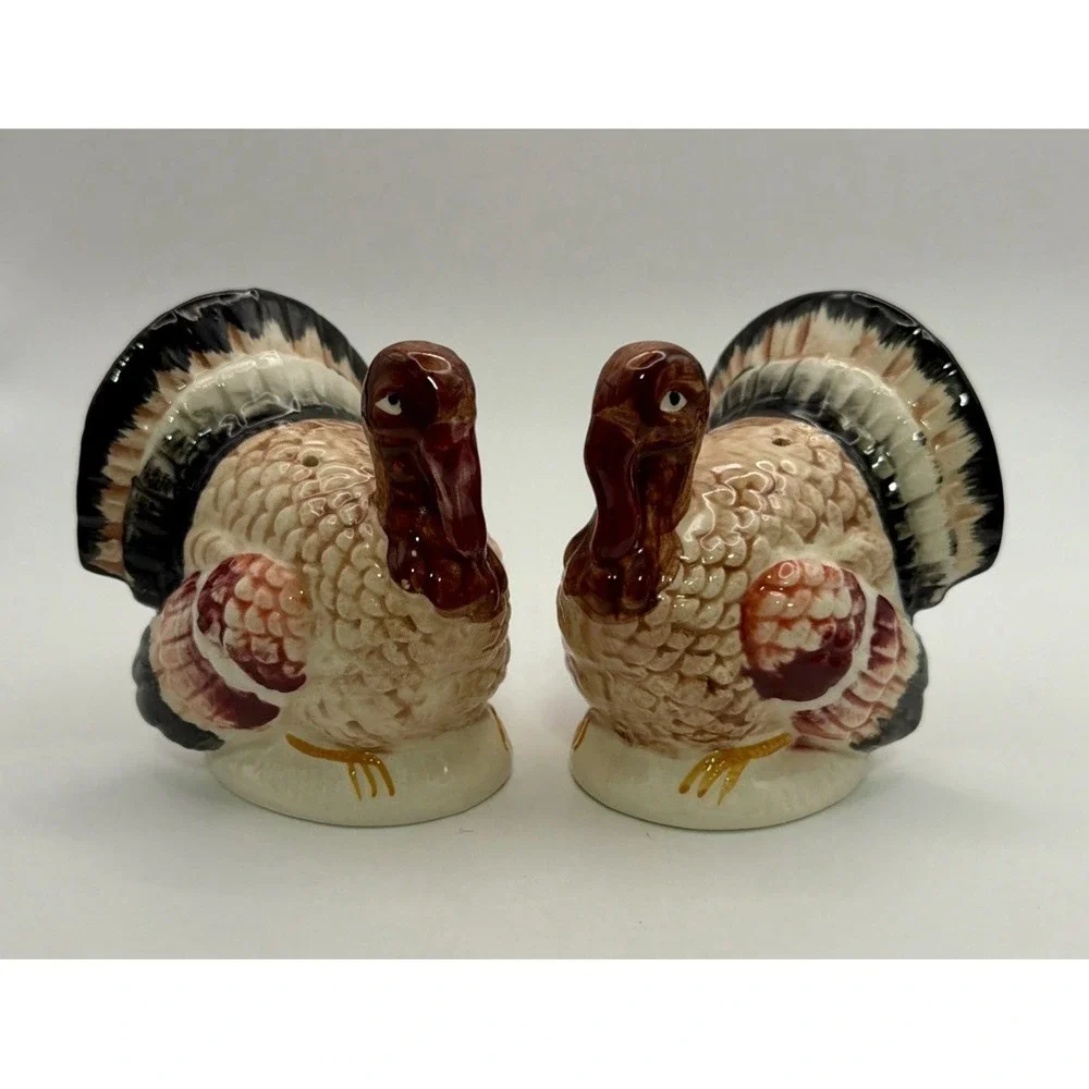 Vintage Turkey Toms Salt & Pepper Shakers Japan Thanksgiving Decor Ceramic Set